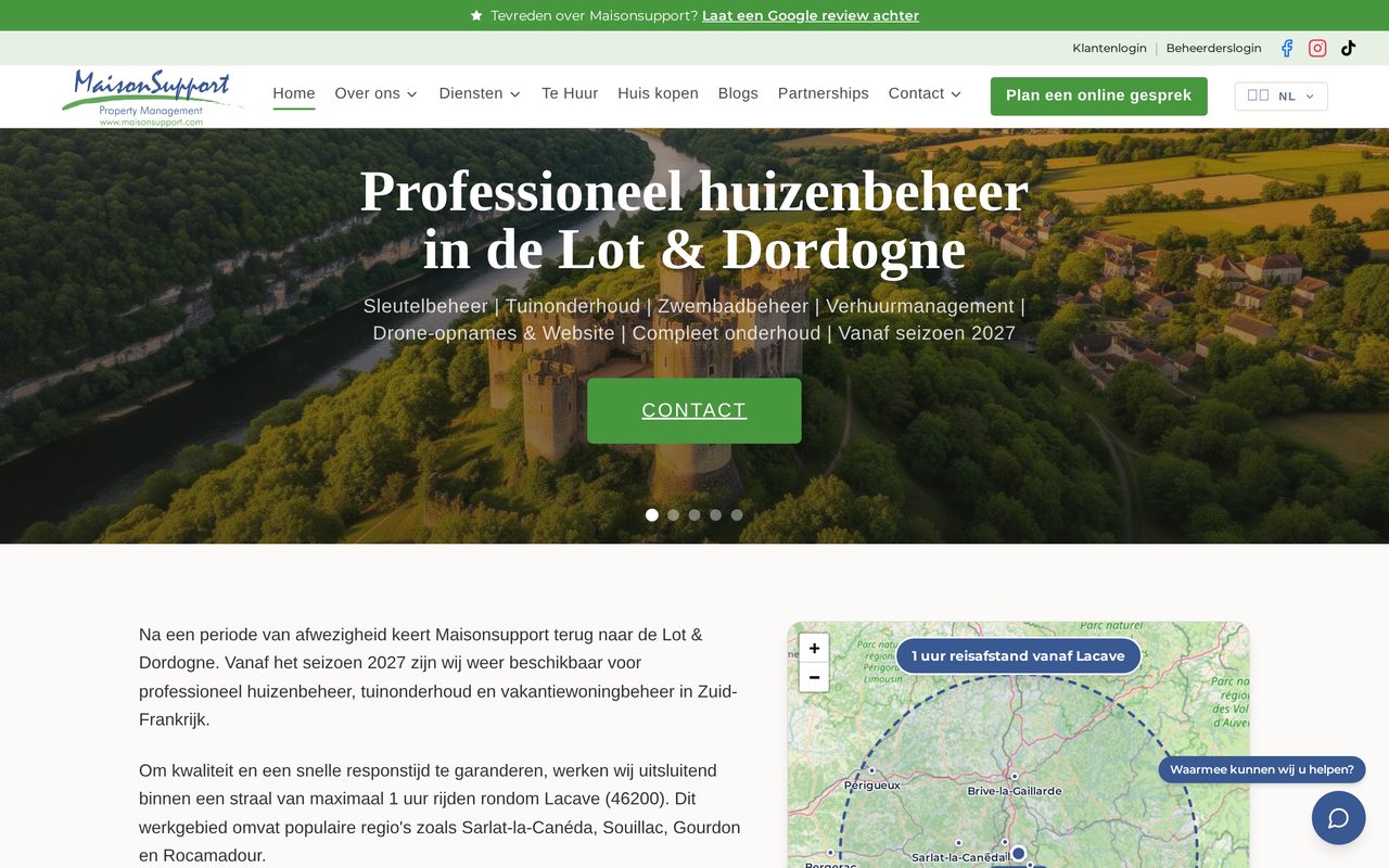 Homepage van MaisonSupport.com op laptop en mobiel